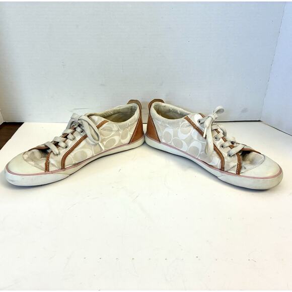Coach Barrett Women’s Sneakers 9M – Cream w/ Brown Trim A1076 - Picture 5 of 8